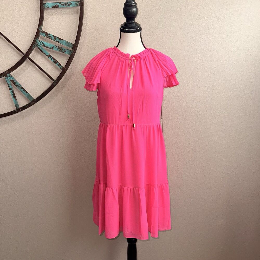 Vince Camuto Dress 4 NWT Hot Pink Lined Flutter Sleeves